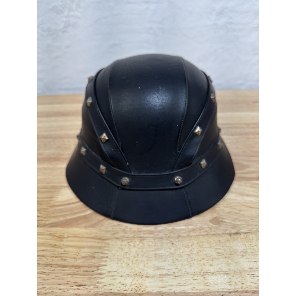 Bowl Half Helmet Leather w/‎ Studs Novelty Chopper Harley Davidson Vintage - Picture 3 of 5